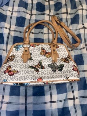 Giani Bernini White Butterfly Satchel with Tan Trim